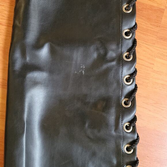 Vintage 1990 Vinyl HOT Motorcycle Chaps Women Sexy Fetish LGBTQ OS Adjusts Black - Picture 11 of 16